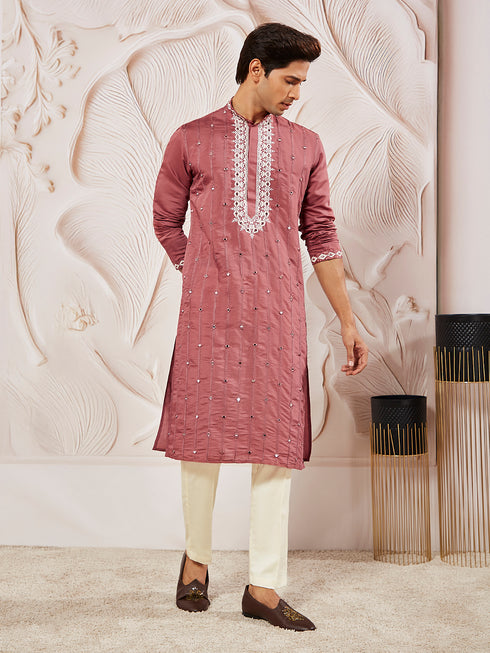 Men's Rose Pink Silk Blend Kurta